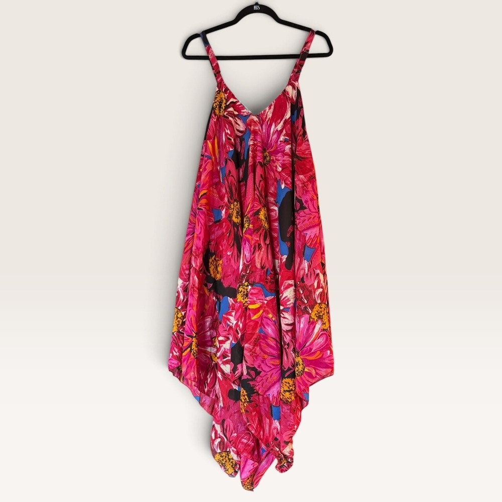 Mlle Gabrielle Pink Floral Handkerchief Hem Midi Dress Small V-Neck Boho - Picture 5 of 8